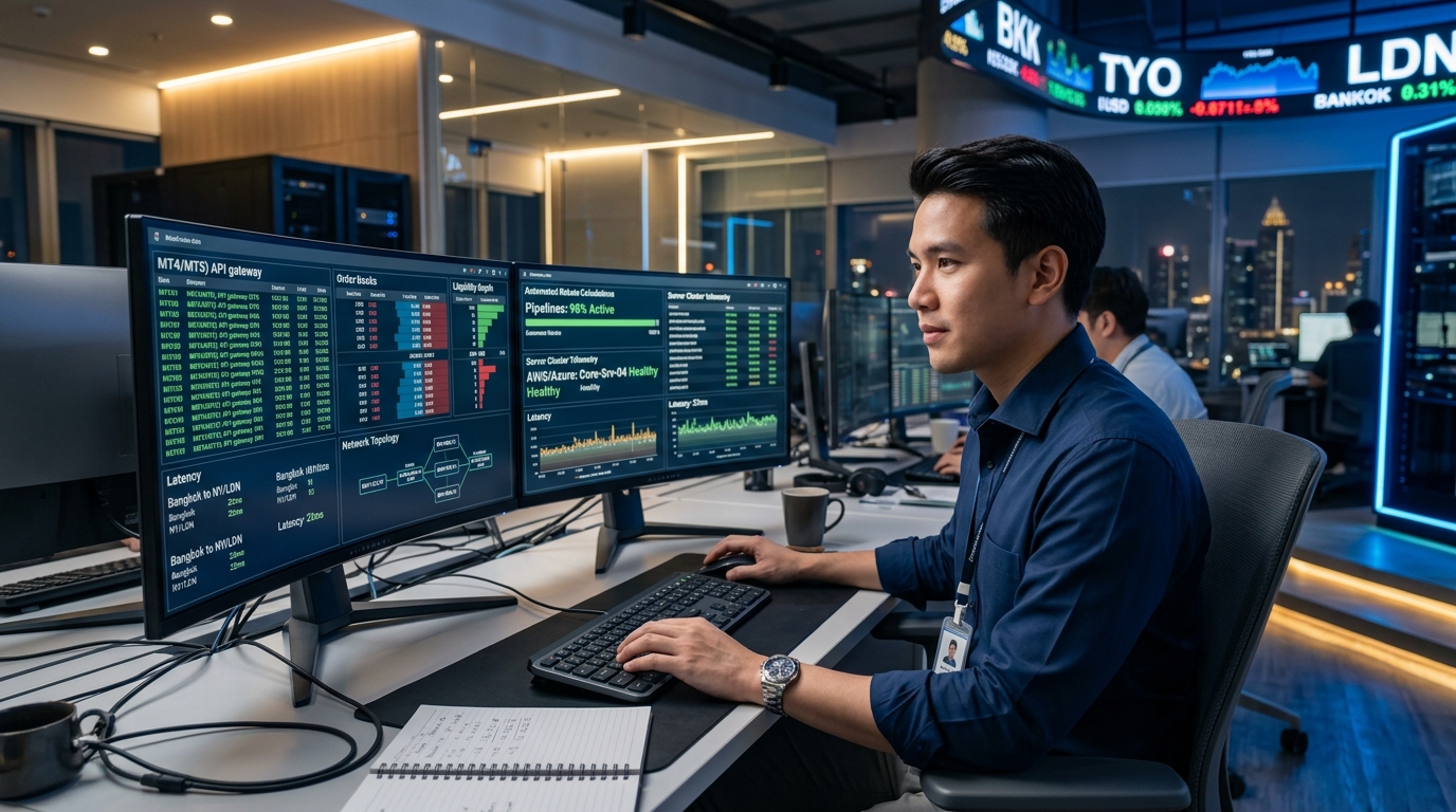 วิศวกรระบบการเงินคนไทยควบคุมการเชื่อมต่อ API MT4 MT5 และระบบคำนวณเงินคืน