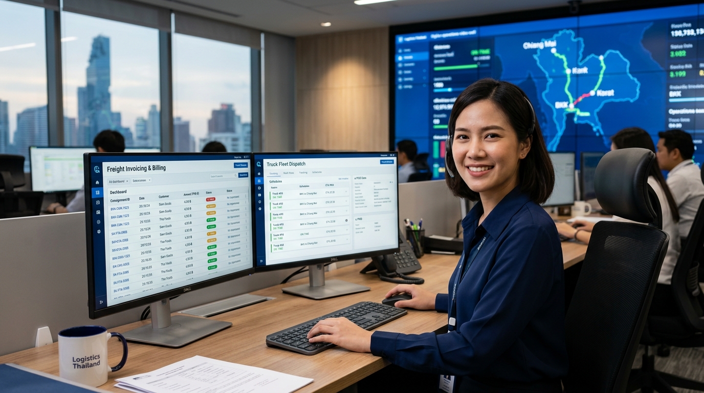 เจ้าหน้าที่ฝ่ายบัญชีขนส่งไทยวางบิลค่าขนส่งผ่านระบบ ERP
