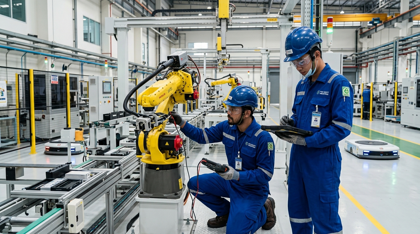 Maintenance technician performing scheduled diagnostic checks on plant machinery