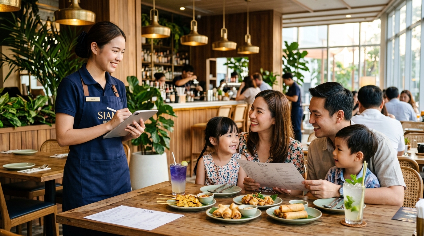 พนักงานร้านอาหารไทยรับออเดอร์ด้วยแท็บเล็ต