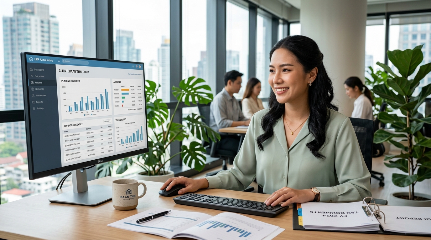 Finance and accounting team managing invoices and receivables in ERP